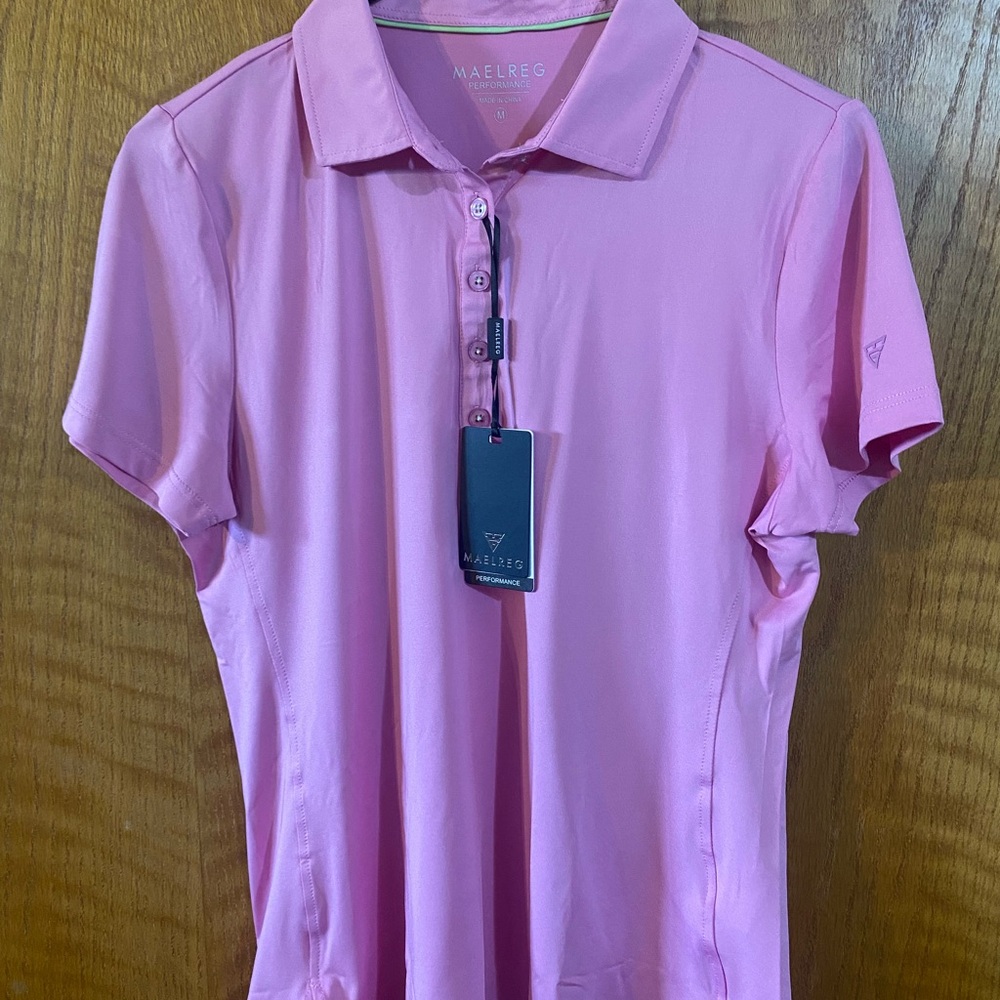 NWT Maelreg Women's Pink Short Sleeve Polo Shirt, UV Protection, Wicking